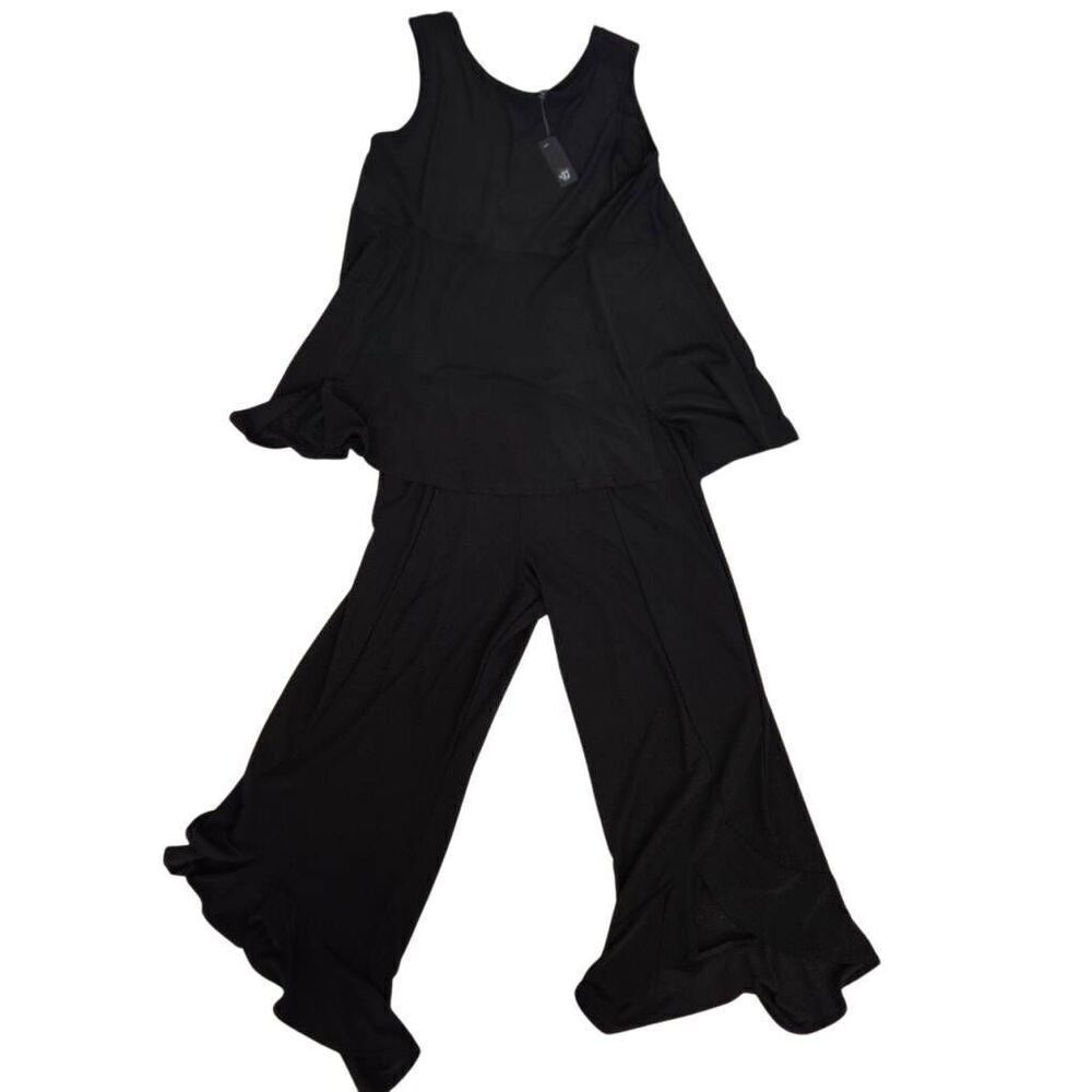 NWT By JJ Womens Sleeveless Ruffle Tank Top and Pants 2 Piece Set Black Medium